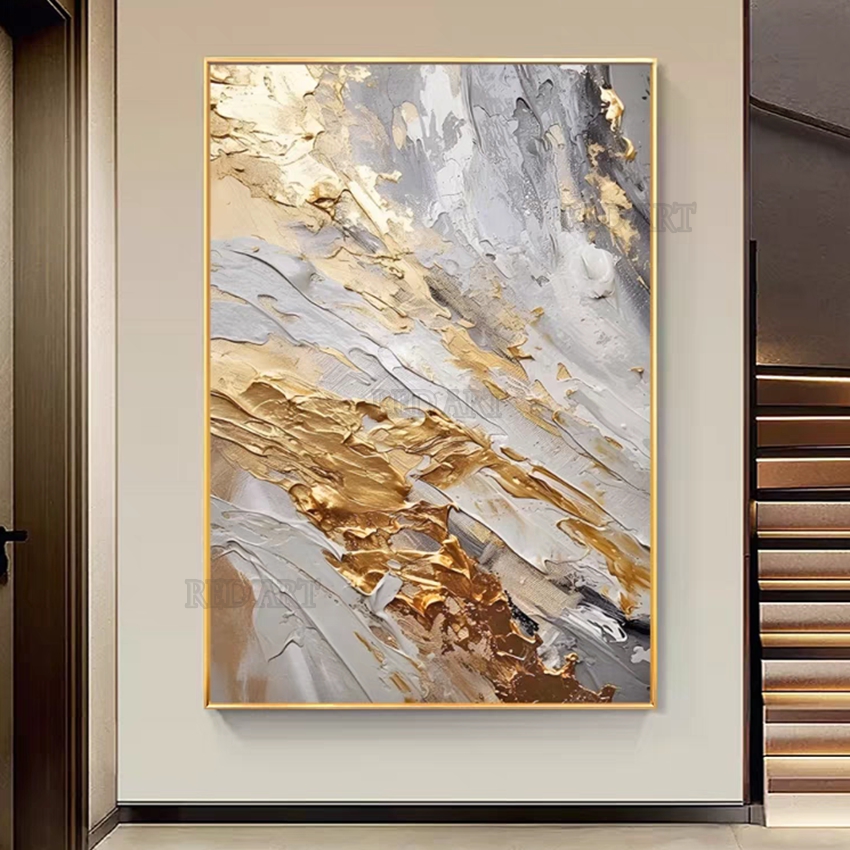 Resin Art On Canvas - Large Size Contemporary Abstract Picture Golden