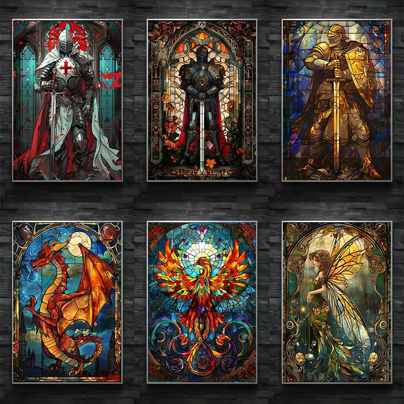 Resin Art Wall - Fantasy Stained Glass Poster Print Golden