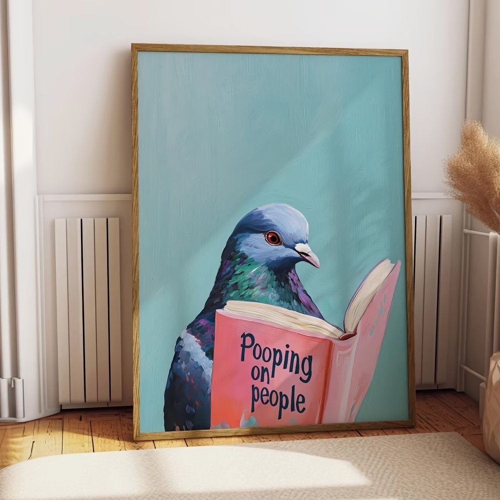 Resin Art On Canvas - Modern Pigeon Reading Pooping On People