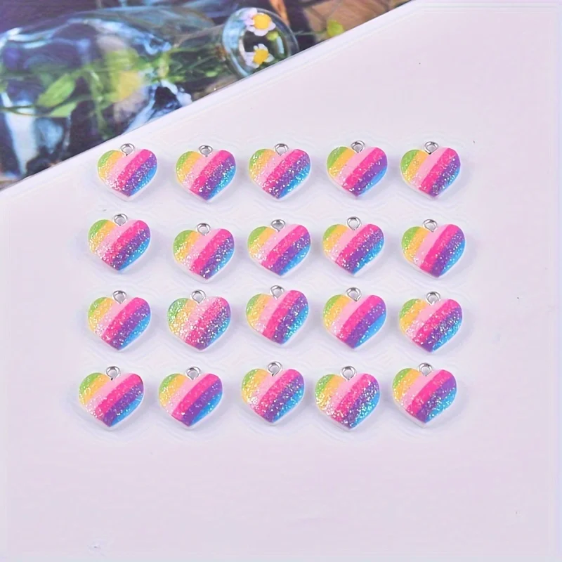 10Pcs Colorful Heart Resin Cha - Resin Art Pendant 评论和价格