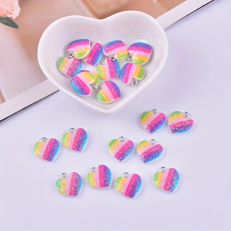 10Pcs Colorful Heart Resin Cha - Resin Art Pendant 评论和价格