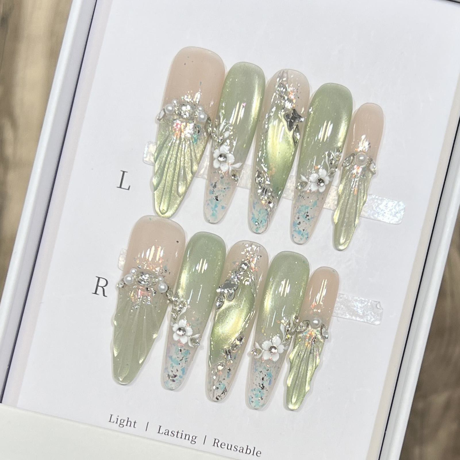 10pcs Long Almond Fake Nails T - Resin Art Flowers 评论和价格