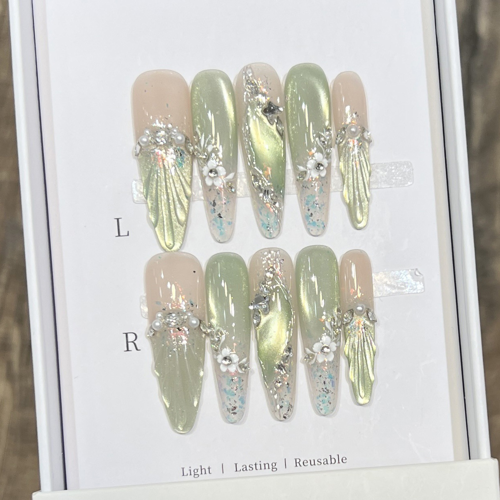 10pcs Long Almond Fake Nails T - Resin Art Flowers 评论和价格
