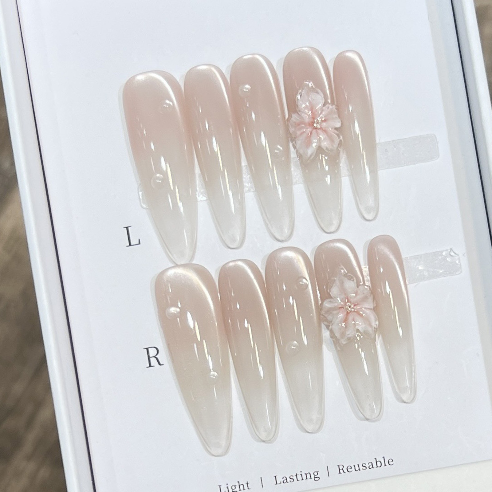10pcs Long Almond Fake Nails T - Resin Art Flowers 评论和价格