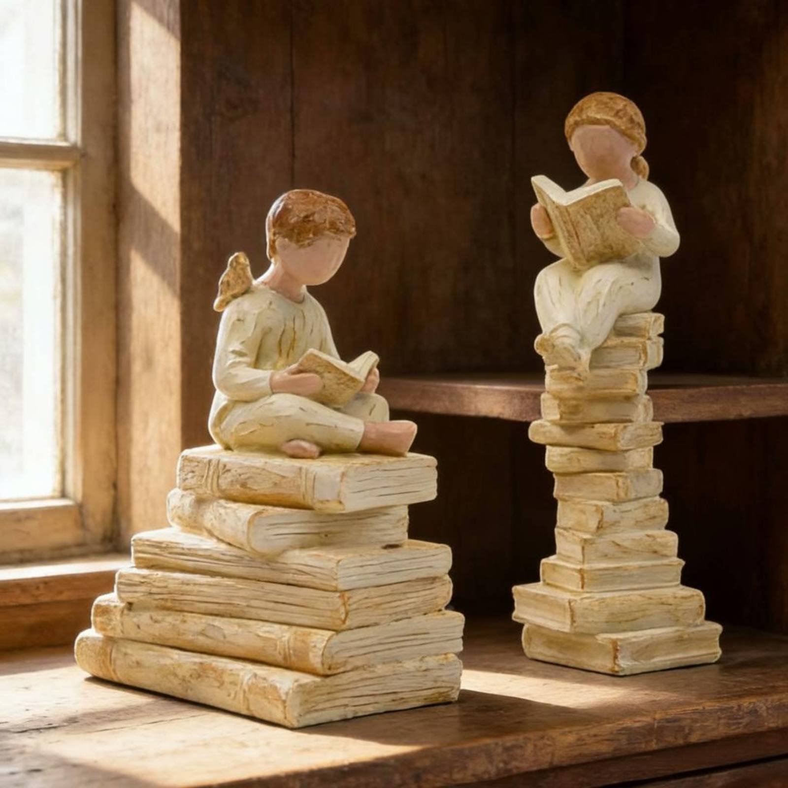 Girl on Books Statue Art Sculp - Resin Art Book 评论和价格