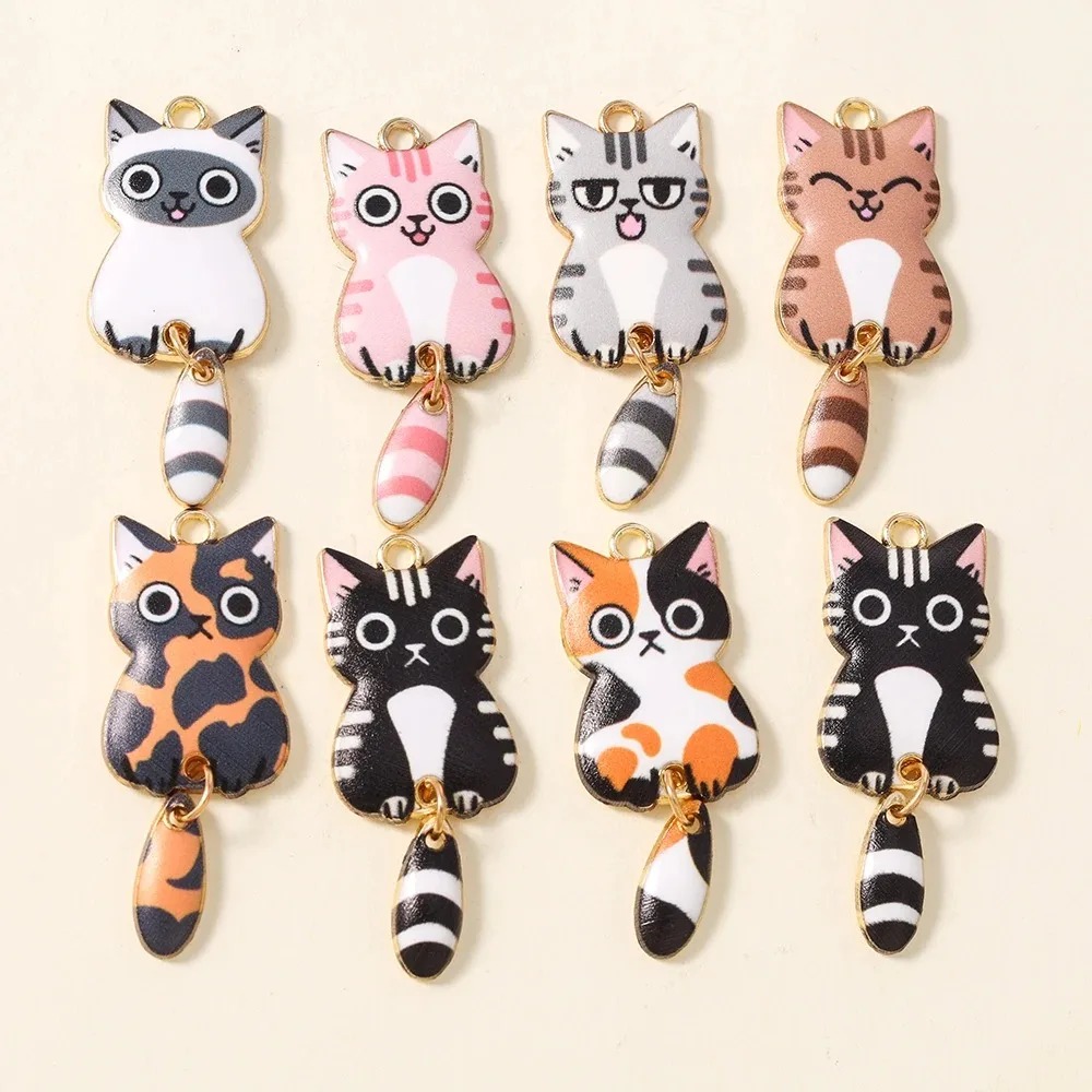 10Pcs 16×39mm Cute Cartoon Cat - Resin Art Pendant 评论和价格
