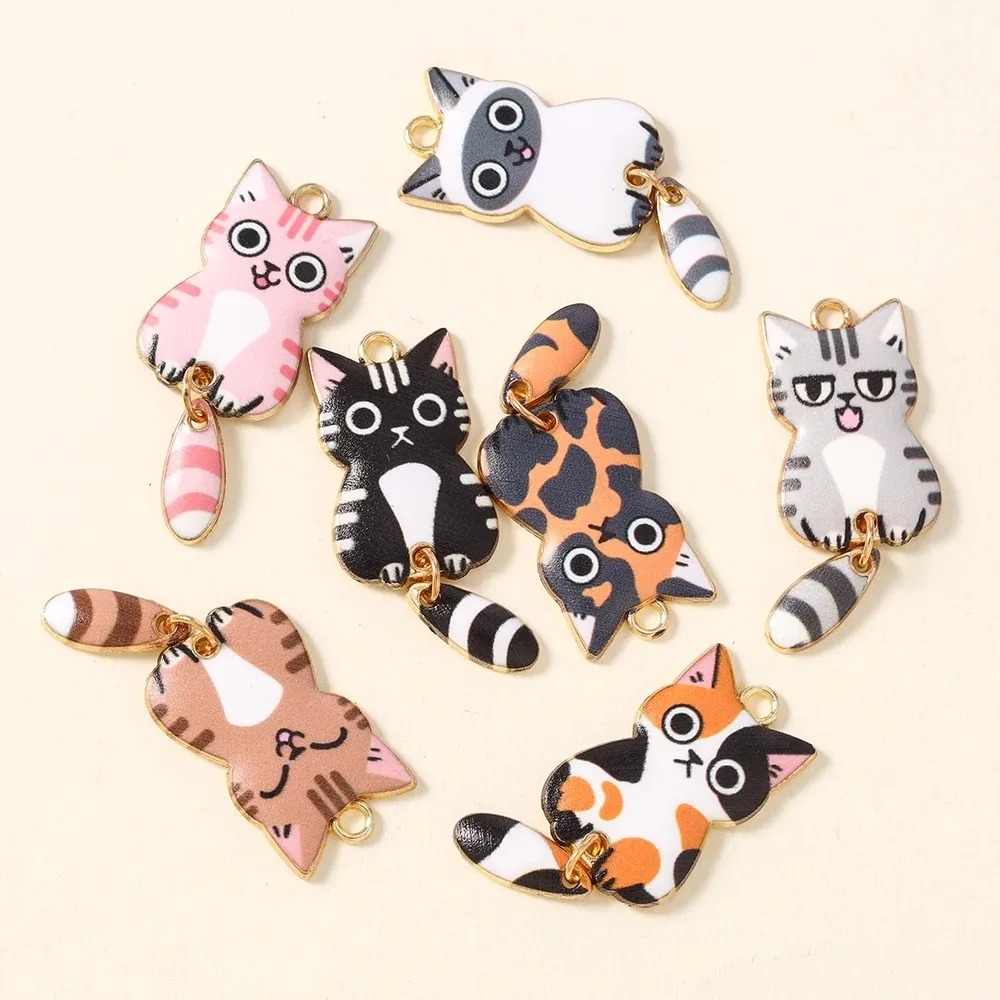 10Pcs 16×39mm Cute Cartoon Cat - Resin Art Pendant 评论和价格