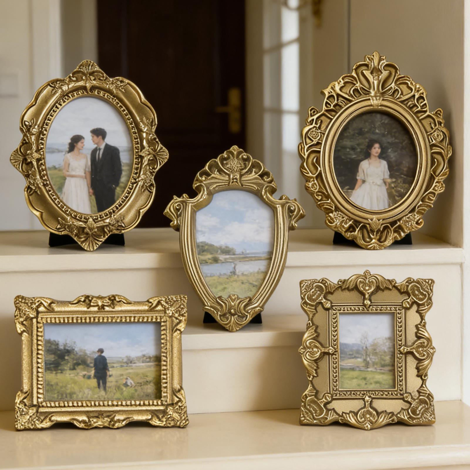 5PCS Gold Vintage Photo Frame  - Background Resin Art 评论和价格