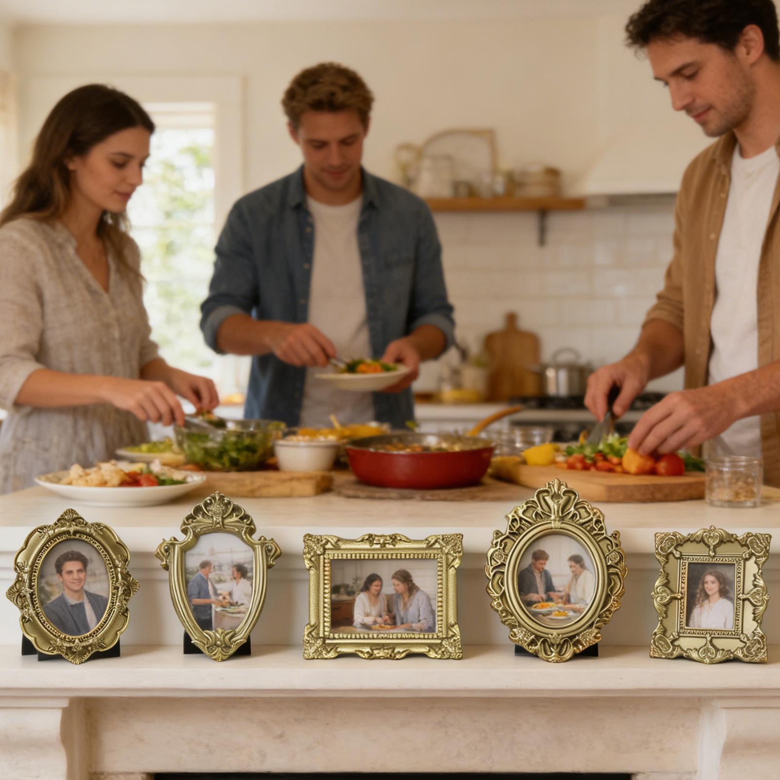 5PCS Gold Vintage Photo Frame  - Background Resin Art 评论和价格