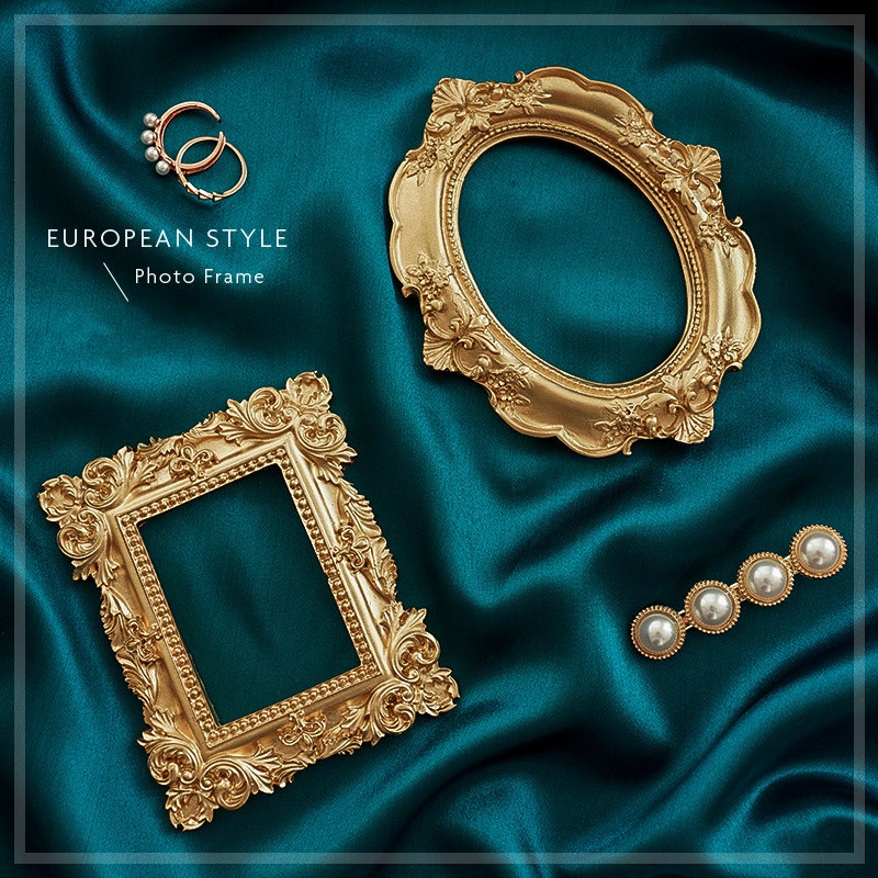 Golden Retro Photo Frame Nail  - Background Resin Art 评论和价格