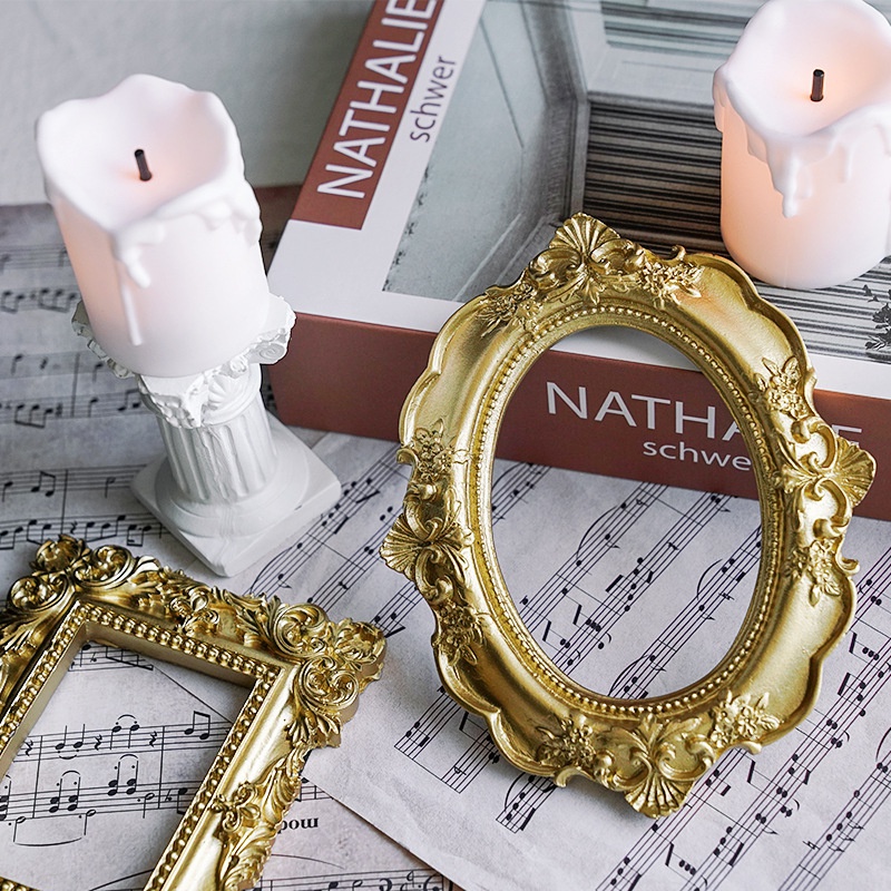 Golden Retro Photo Frame Nail  - Background Resin Art 评论和价格