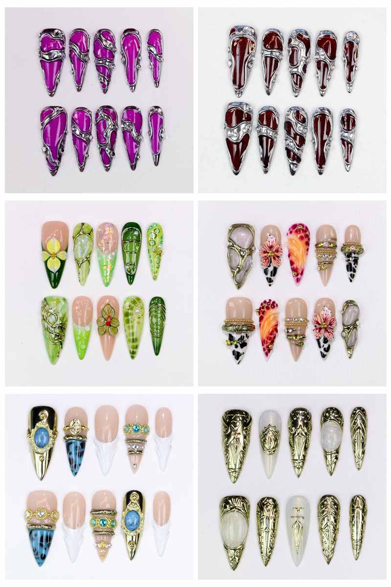 10Pcs Long Stiletto Press-On N - Resin Art Flowers 评论和价格